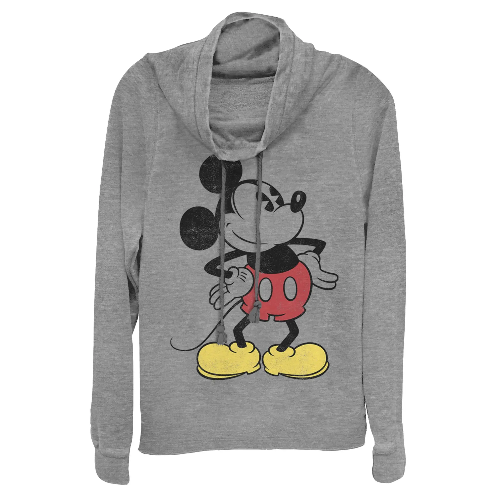 Junior's Mickey & Friends Classic Mickey Distressed Cowl Neck Sweatshirt