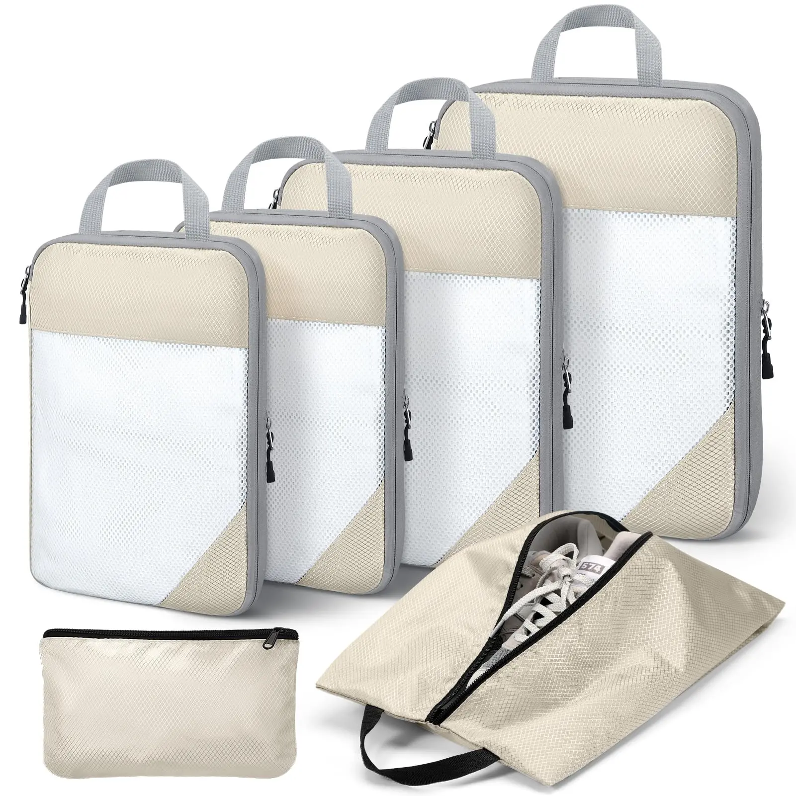 Lightweight Packing Cubes (6-Pack) - Extra-Large Luggage Organizers with Buckle, Mesh Design, Compact Space-Saving Travel & Gym Accessories for Bag Organization, Wrinkle Prevention