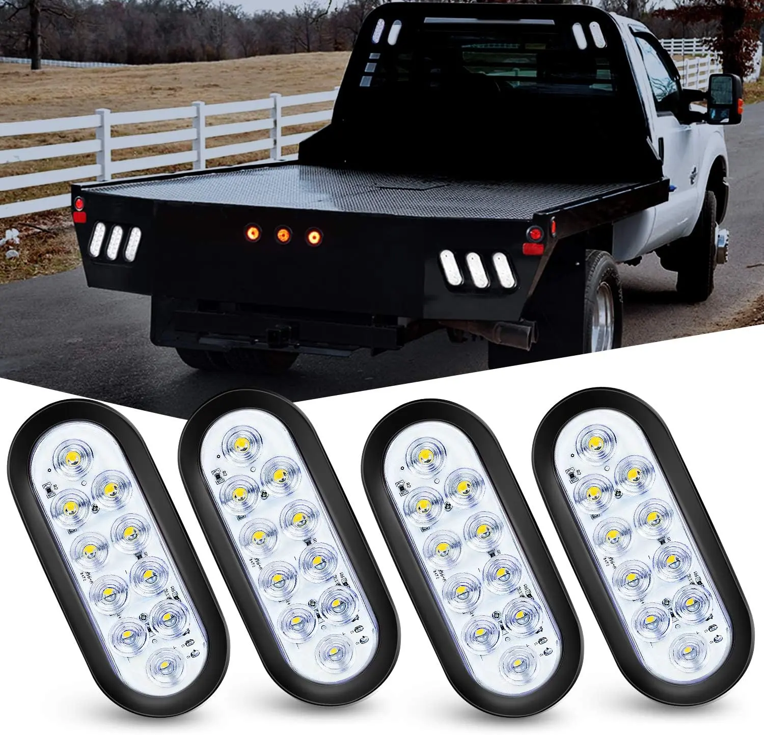 Nilight 6" Oval Waterproof LED Trailer Light Kit, 10-LED Units with Flush Mount Grommets & Plugs, for RV Truck Stop Turn Reverse Back Up Use (TL-25), Waterproof Taillight