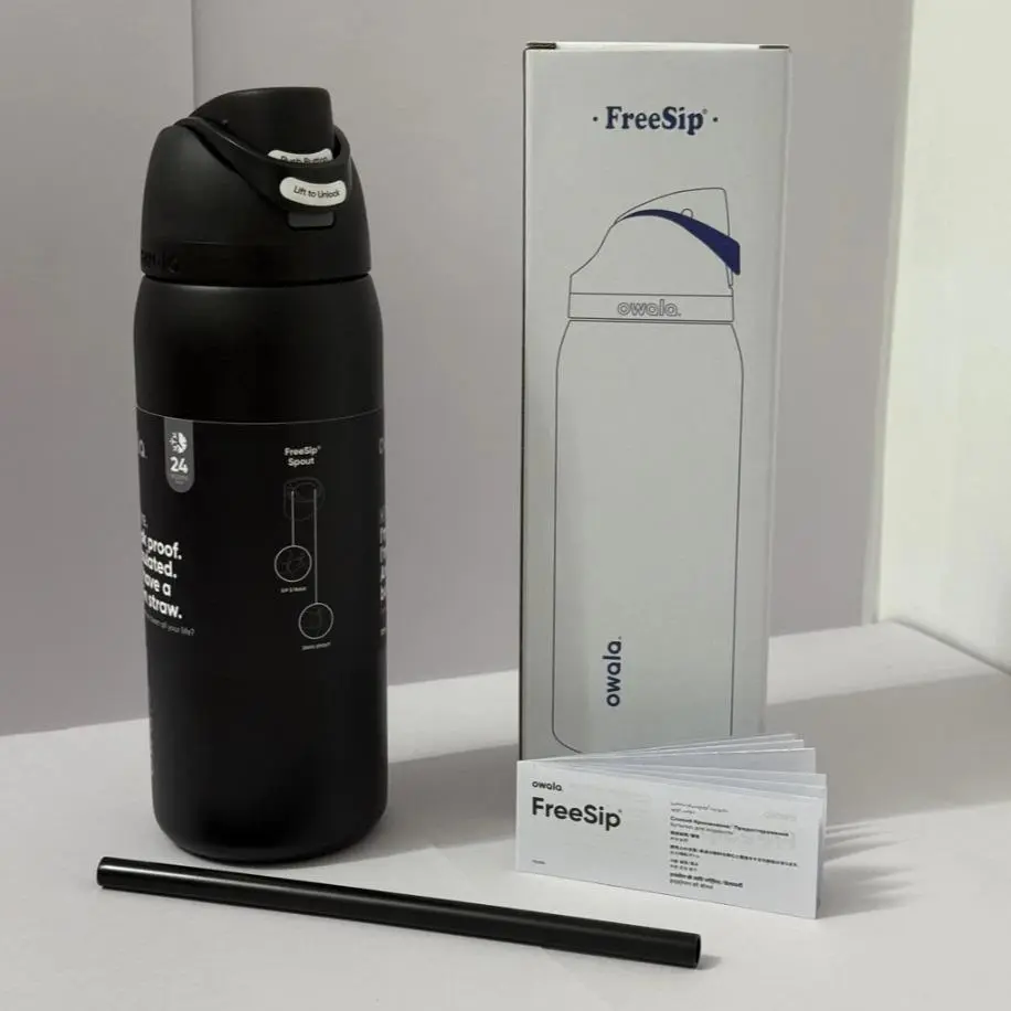 Owala FreeSip Insulated Stainless Steel Water Bottle – 24oz & 32oz Matte Black Edition, Leak-Proof Straw Lid, BPA-Free