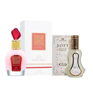2 Pack of Musk Candy Rose Thameen Collection Eau de Parfum Spray for Women, 100ml by Lattafa and Soft 35 ml perfume