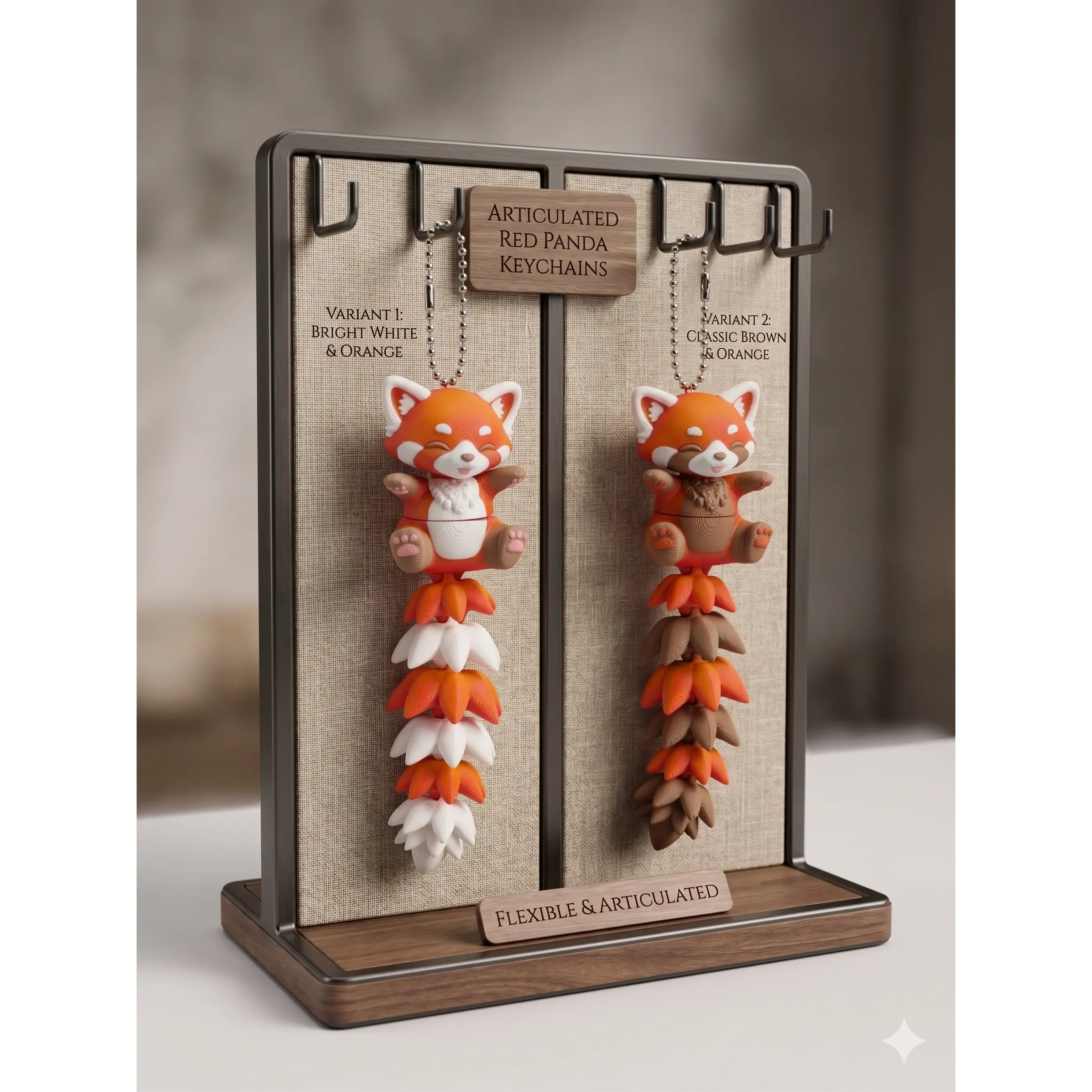 5 Inch Fluffy Tail Red Panda Keychain Articulated Cute Fidget Buddy Set