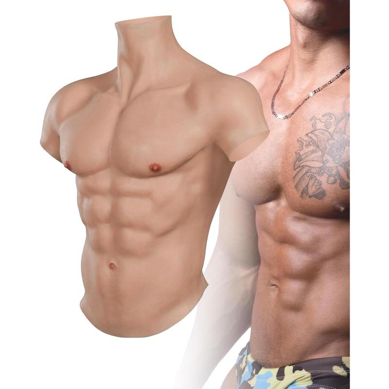 Silicone Muscle Suit for Men - Realistic Chest Plate KUMIHO Fake Abs Oil-Free Muscle HoodieStretchable Coy & splaHalloween Costume Skin-Friendly Fits Transgender & Daily Wear Formal & Matching Tops