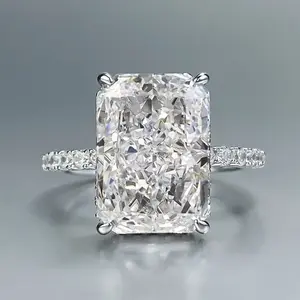 S925 Sterling Silver Ice Flower cut rectangular ring 9*13mm 8A cubic zirconia ring fashion jewelry accessory woman girl promise ringGift