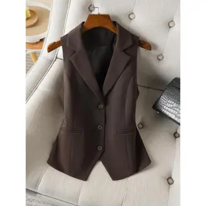 Women's Solid Lapel Neck Vest Blazer, Elegant Fashion Casual Vest Coat for Work Office Business, Ladies Spring & Fall Clothes