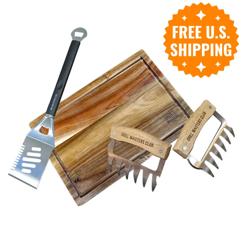 Grill Masters BBQ Super Bundle: Cutting Board, Meat Claws & Spatula