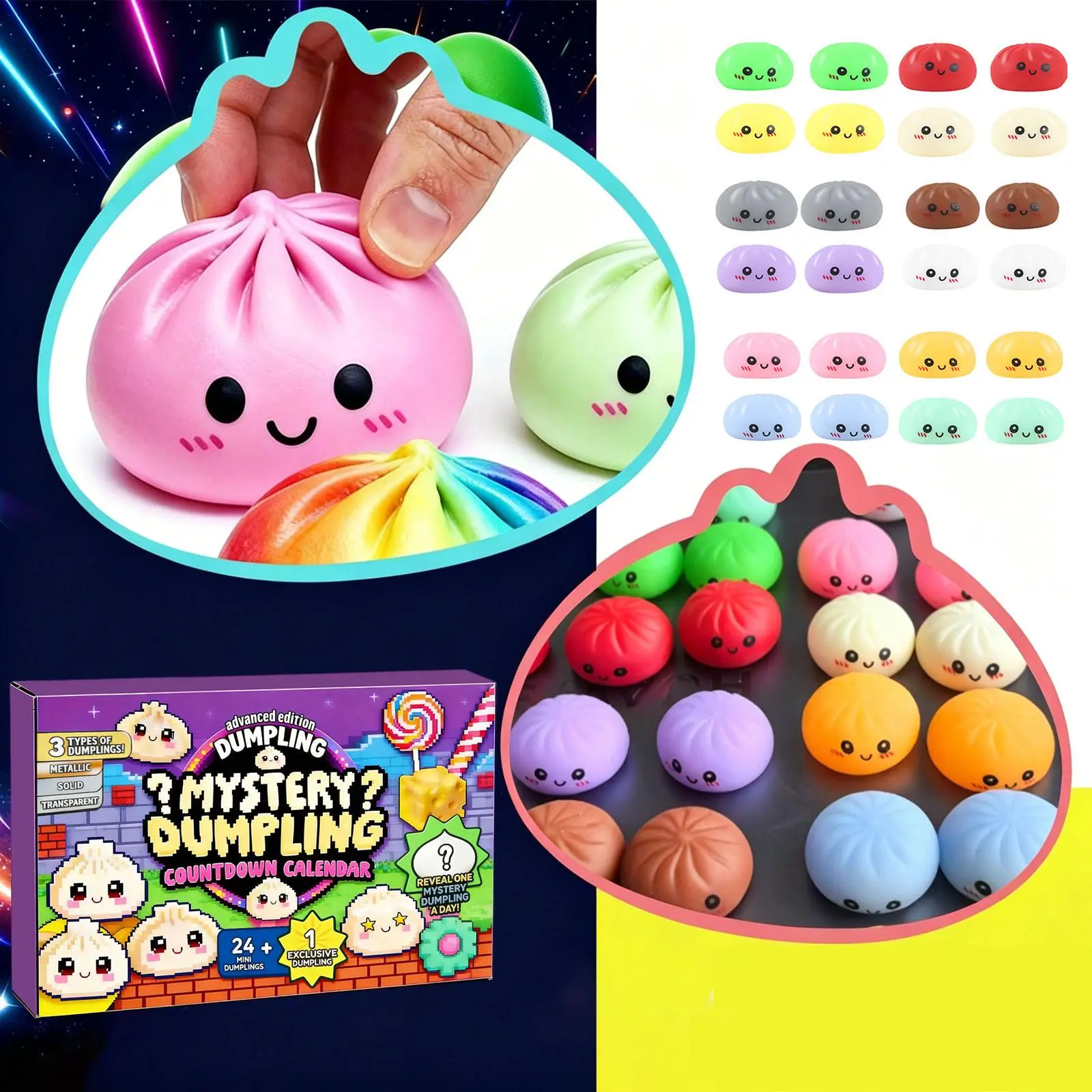 24PCS Mystery Dumpling Squishy Blind Box Advent Calendar, Cute Kawaii Slow Rise Fidget Toys, Stress Relief Sensory Squeeze Toy Set for Teens Adults, Surprise Countdown Gift Box, Viral TikTok Desk Decor Toy,Couples,paint,by,numbers,kit,