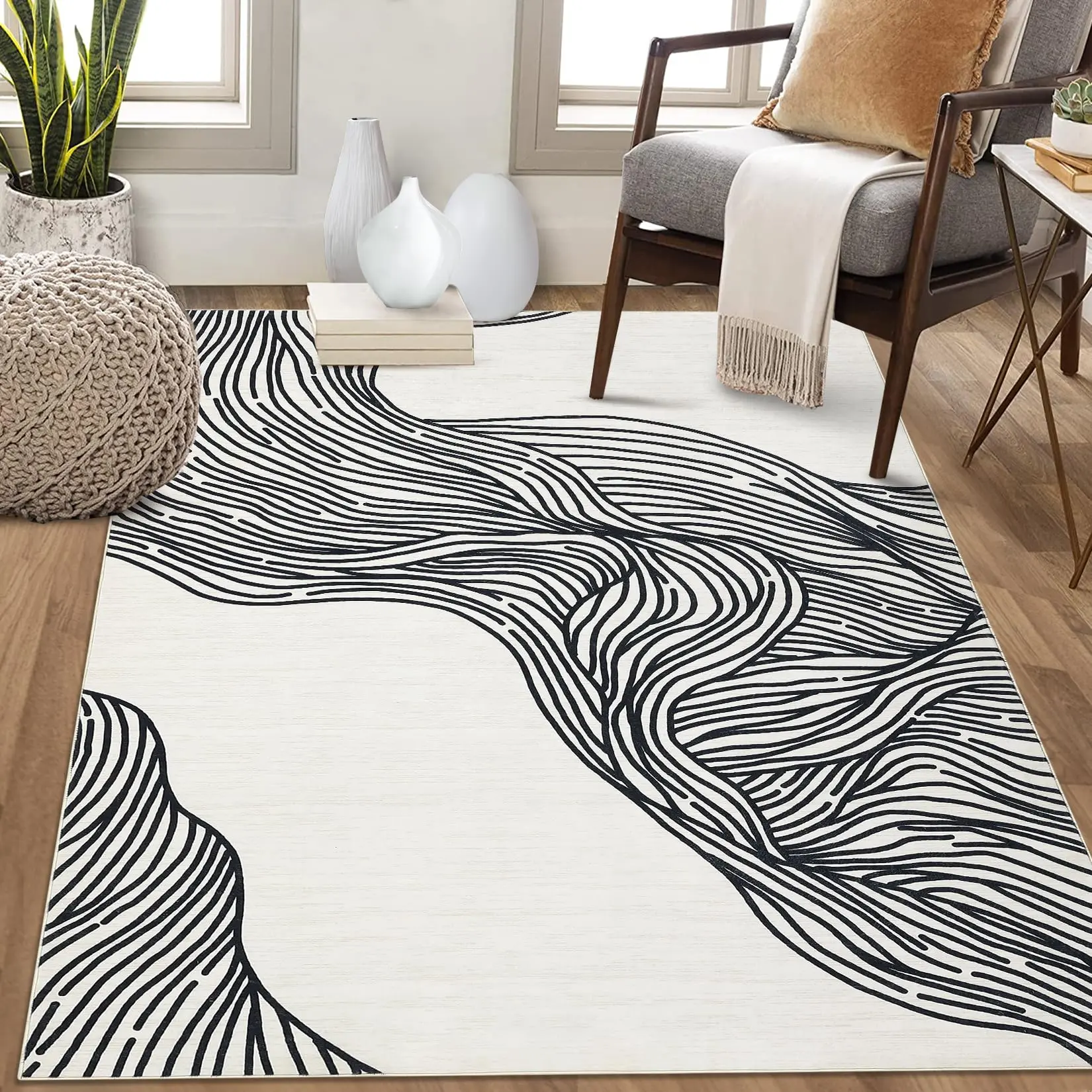 GARVEE Large Area Rug 10x13 - Modern Abstract Design, Non-Slip, Washable, Soft Low Pile Carpet for Living Room, Bedroom, Nursery, Office - Cream, Foldable and Non-Shedding