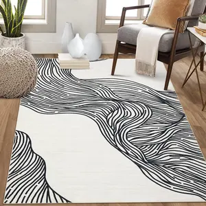 GARVEE Area Rugs for Living Room 8x10 Washable Rug Modern Abstract Area Rug Contemporary Indoor Soft Faux Wool Bedroom Rug Non-Slip Low Pile Accent Rug for Dining Room Nursery Office Cream