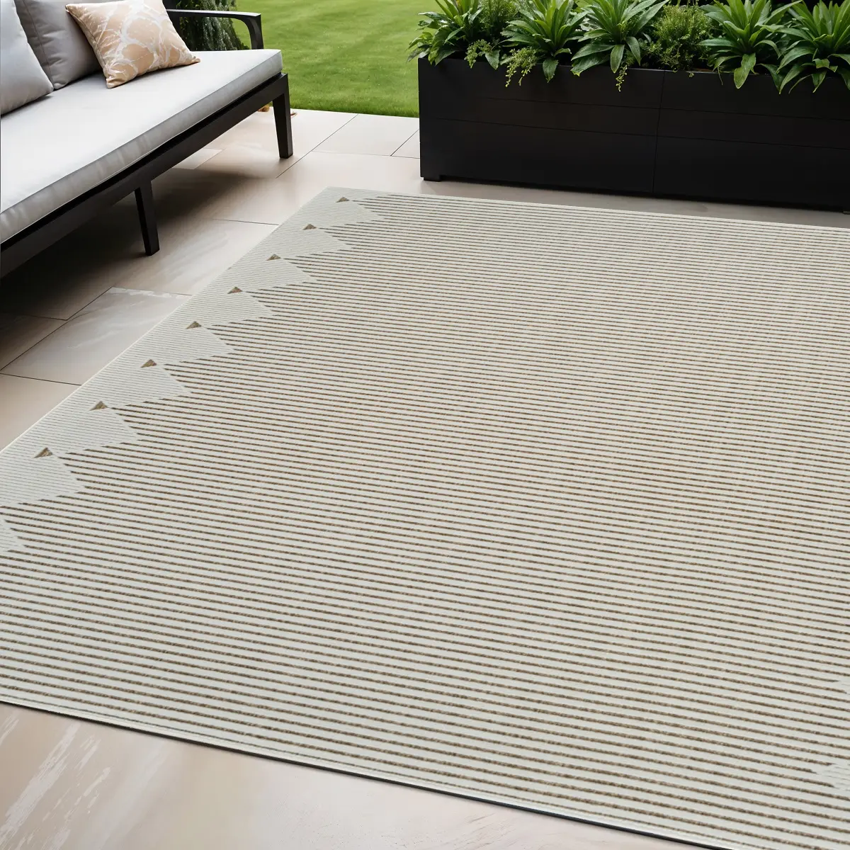 HomeRoots 5 x 7 ft. Geometric Distressed Beige & Brown Rectangle Area Rug, Stain Resistant Home Decor Rug for Indoor & Outdoor Use, Home Decor Rugs, Stain Resistant Rug