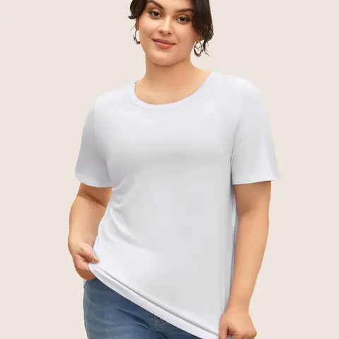 BloomChic Supersoft Essentials Solid Basic Knit T-shirt 【M-6XL】