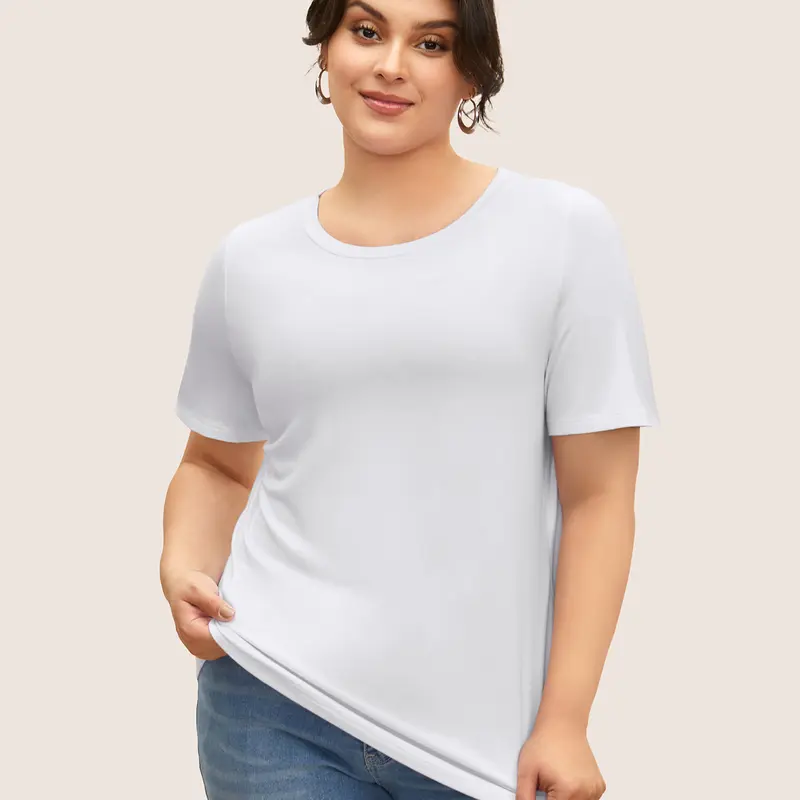BloomChic Supersoft Essentials Solid Basic Knit T-shirt 【M-6XL】