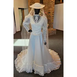 Vintage Ivory Victorian Wedding Gown/ Hat