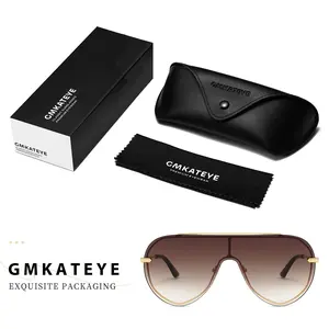 GMKATEYE Tea Brown Gradient Windproof Sunglasses Y2K Style 3D Transparent Nose Pad 100% UV Blocking Vintage Square Shades with Free Gift