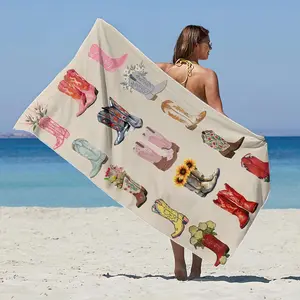 Western Cowboy Boots Pattern Beach Towel, Lightweight Comfortable Camping Towel, Adult Quick-Dry Microfiber Swimming Bath Towel, 1pc