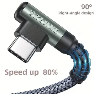 Tzl Rxl USB Type-C Multifunctional Charging Cable, 90 Degree Angle Design, Fast Charge & Data Transfer, Compatible with Samsung Xiaomi Oneplus Google, 1m/2m Options