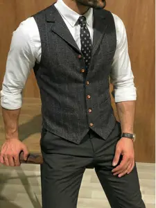 Men's Casual Soft Wool Tweed Vest, Plaid Pattern, V-Neck Sleeveless, Classic Fit, Perfect for Wedding, Groomsmen, Best Man, Formal Dinner Parties, Wedding Cocktails & Weekend Dressy Events