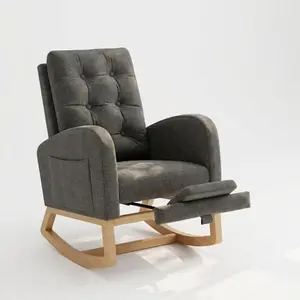 Garvee Modern Nursery Rocking Chair Upholstered in Linen with Adjustable Footrest, Reclining Comfort, Side Pocket, and Gliding Rocker for Living Room, Bedroom, Nursing Room, Gray