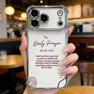 Dear God Daily Prayer Phone Case for iPhone 17 Pro Max 16 15 Plus 14 13 12 11 Air Christian Quote Electroplated Edge Shockproof Four-Corner Drop Protection Soft Silicone Cover Gift Idea DDSJ260404004