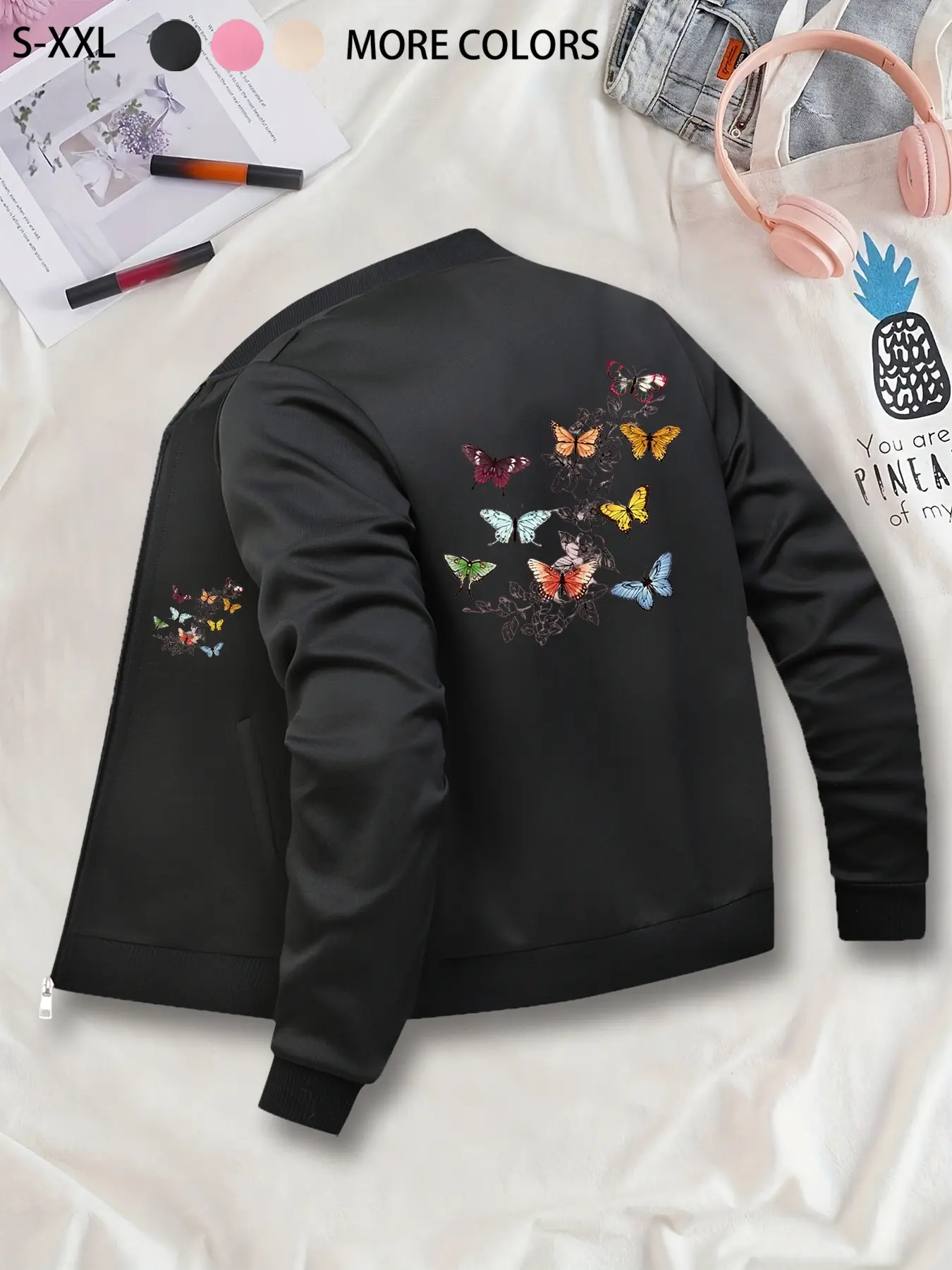 Butterfly Printed Baseball Jacket - S-XXL Sizes, Suitable for Casual/Formal Wear in All Seasons, Trendy for Daily Outfits & Outdoor Activities