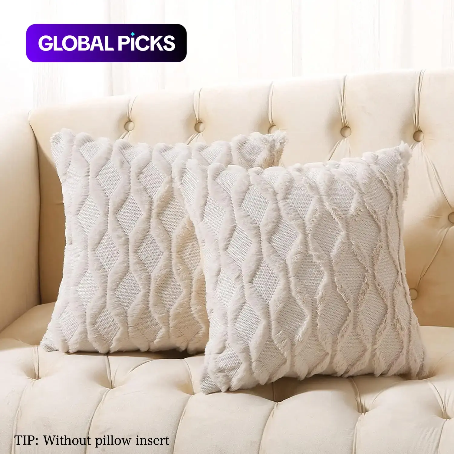2-Piece Faux Fur Pillow Covers, Decorative Farmhouse Velvet Sofa Pillows, Soft Plush Square Bohemian Cushion Cases for Living Room and Bedroom Home Decor, Bedroom Decorative Accessories, Soft Furry Cushions #GLOBAL PICKS