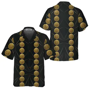 Luxury Golden Bitcoin Hawaiian Shirt, Unique Bitcoin Shirt For Men & Women, Short Sleeve Casual Button Down Shirts Summer Beach Shirt, Tropical Floral Shirt