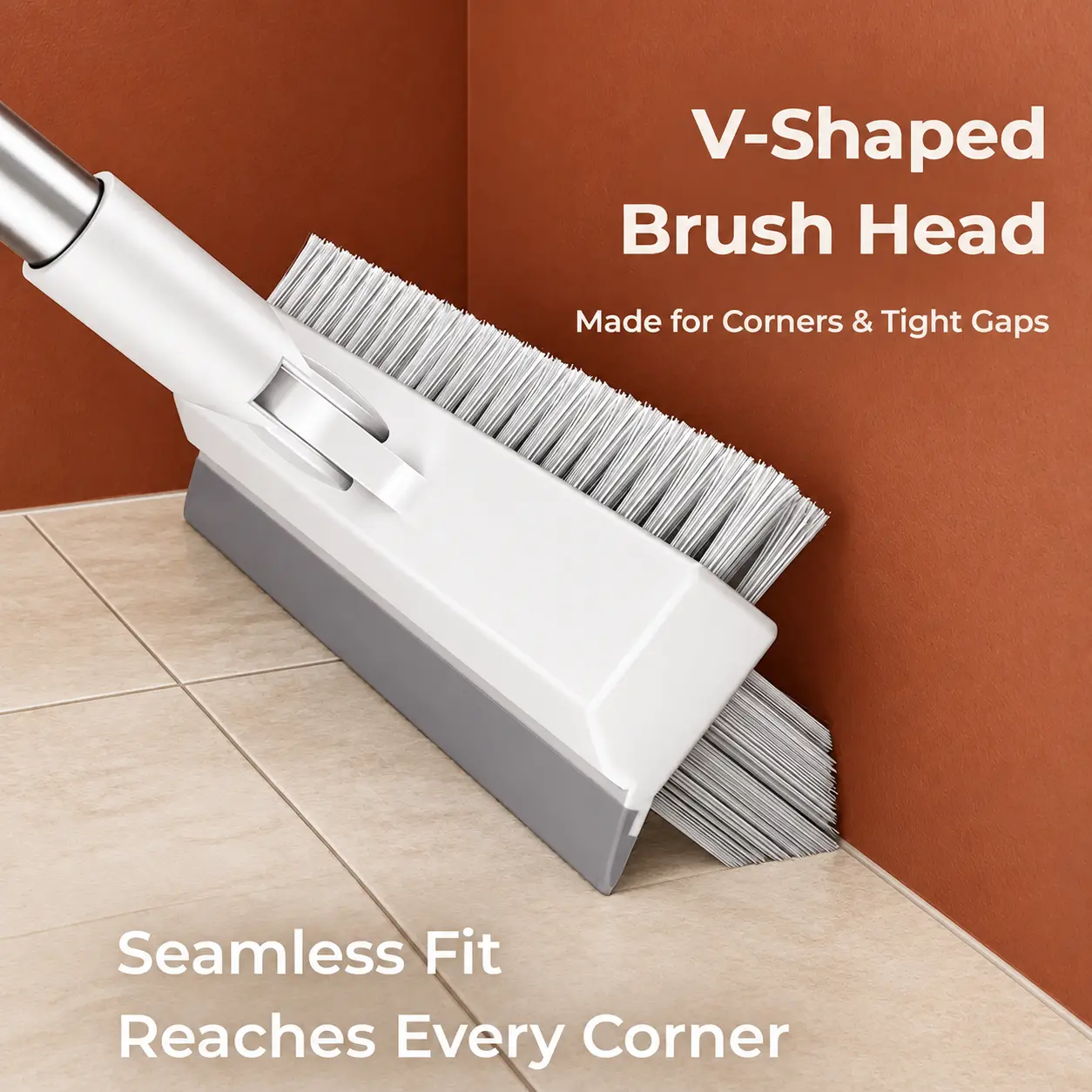 Merya 3-in-1 Floor Scrub Brush with Long Handle, V-Shaped Bristles, 180° Rotating Head and Squeegee for Tile Grout, Bathroom Corners and Crevices Hard Kitchen Scraper brooms Adjustable Extendable Long Handle brooms push upright