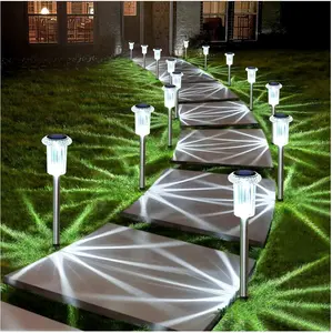 Solar Lights Outdoor 10 Pack Waterproof 6000K Cold White LED Stainless Steel Stake Outside Lights for Yard Pathway Garden Driveway Walkway Landscape Path Lighting