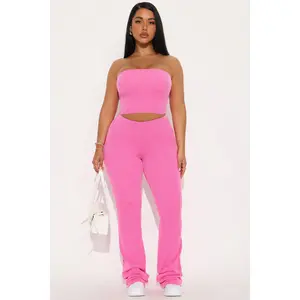 Reya Ribbed Pant Set - Pink Reya Ribbed Pant Set - Pink