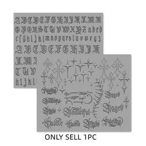 Gothic Letter Silicone Mold, High Transparency Gothic Cross Embossing Template, DIY Nail Art Decor Tool, Self-Made Nail Accessories