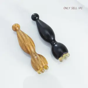 1pc Sandalwood Heart Facial Lifting Massage Stick, Lamb Horn Massage Beads, Portable Skincare Tool, Beauty Instrument