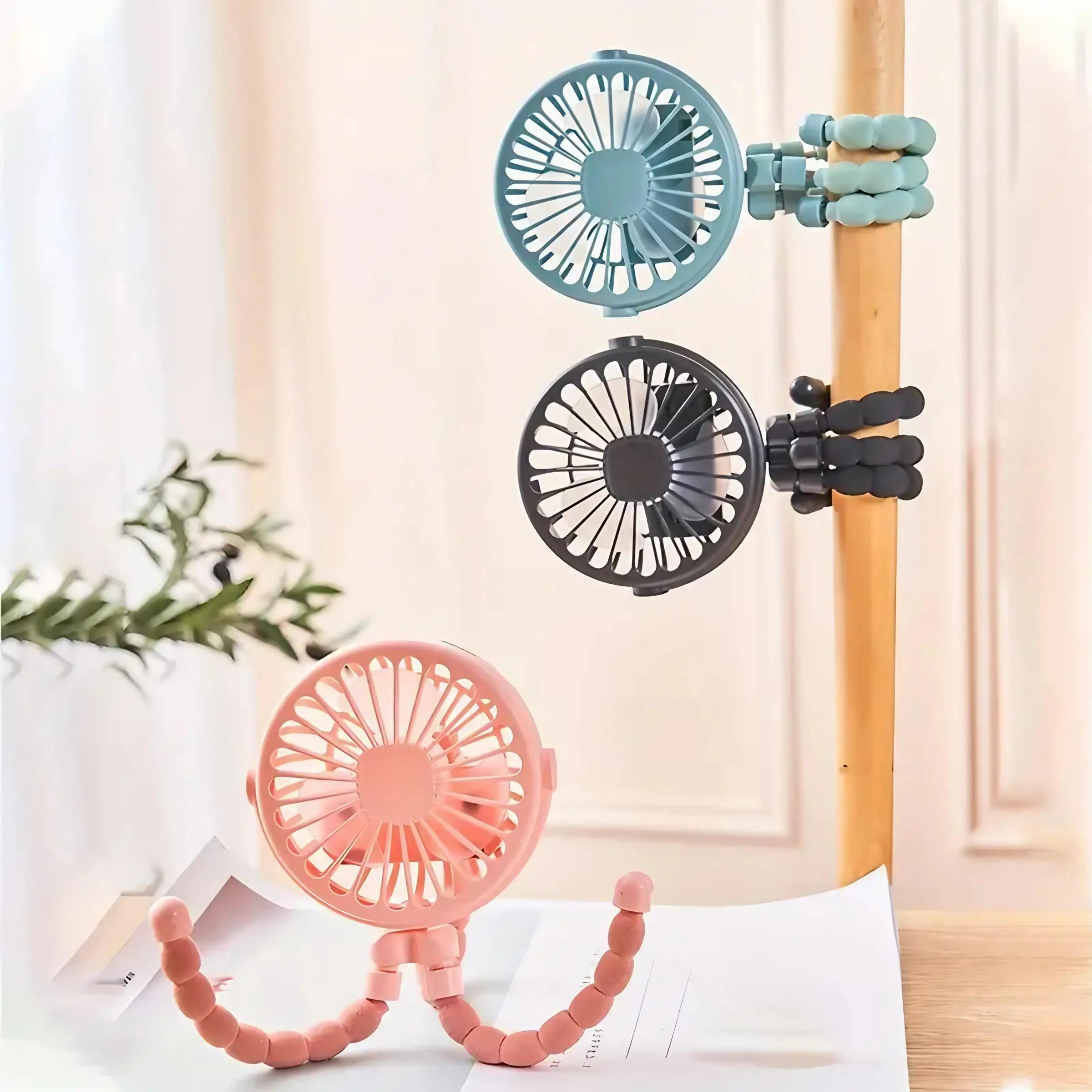 Portable Handheld Fan, 1 Count USB Rechargeable 3 Speed Fan with Adjustable Tripod, Cordless Fan Cooling Fan Multifunction Low Noise Operation Fan for