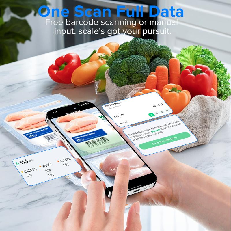 MrOwner Smart Food Kitchen Nutrition Scale with Nutritional Calculator, Free App with 19 Nutrients Tracking, Calorie, Marco, Digital Weight Grams and Ounces, Premium Stainless Steel, 22lb