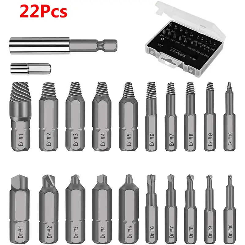 22pcs Damaged Screw Extractor Kit, Magnetic Precision Screwdriver with Screwdriver Bits, Power Tool Accessory for Stripped Screw Fix & Bolt Removal
