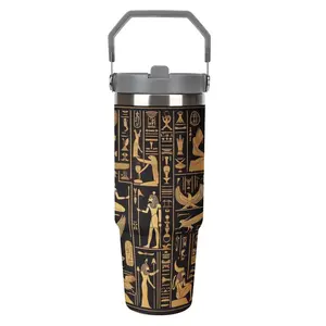 1pc 30oz Stainless Steel Water Bottle with Lid, Design Inspired by Ancient Egyptian Art, Perfect for Travel and Coffee Lovers