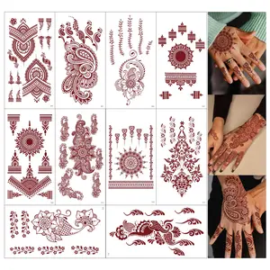 10 Sheets Brown Henna Tattoo Kit, Lace Fake Tattoos Semi Permanent Tattoo Stickers Waterproof Henna Tattoo Stickers for Women Wedding Party Festival Tattoos Decorations(Henna Tattoo) 538