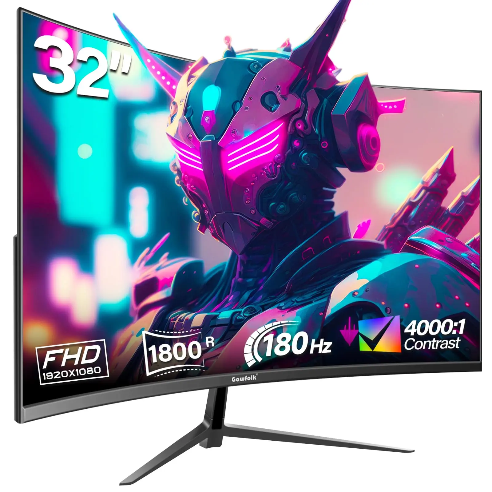 Gawfolk 32 inch Gaming Monitor 1800R Curved Computer Monitors  180HZ PC Monitors VA Screen for Home, Office and Dormitory, FHD 1080P Computer Monitor Support HDMI & DP