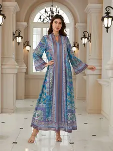 New Dubai Style Printed & Rhinestone Fashion Ethnic Style Plus Size Printed Dress