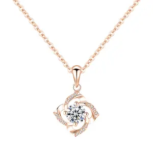 2025 Trendy Bridal Round Cut Diamond Necklace Solid S925 Sterling Silver + Rose Gold Plating Engagement, Wedding & Anniversary Jewelry Gift for Women christmas gift idea