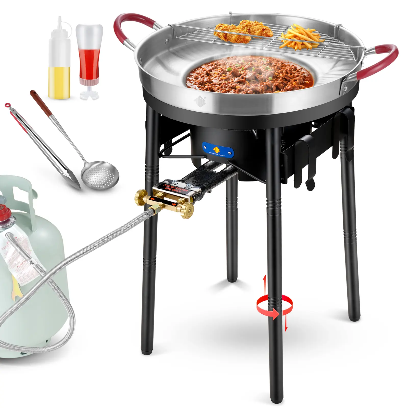 ARC 23" Concave Comal Set w/50,000 or 100,000BTU Propane Grill Burner, Disco Para Cocinar, Stainless Steel Griddle Fryer Cookware Set, Paella Burner and Stand Set, Discada disc Outdoor Cooker,Taco Stir Fry Wok