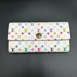 Pre-owned Louis Vuitton coated canvas Wallet Multicolor Portefeuille Sarah White long wallet
