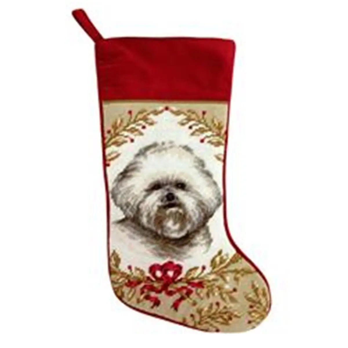 123 Creations C963-17 Hand-Stitched Wool Bichon Needlepoint Christmas Stocking, 1lb Weighted Christmas Home Decoration, Festive Supply for Home & Parties