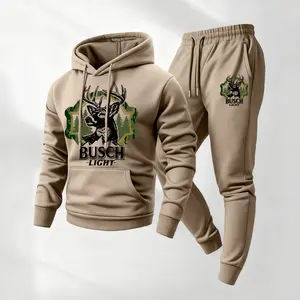Men's Hunting Beer Print Hoodie and Drawstring Sweatpants Set,Menswear,Casual Athletic Long Sleeve Hooded Jacket & Trousers for Fall & Winter,Men's Clothing for Daily Wear,Sportswear Indoor Outdoor,Tracksuit, Athleisure Summer Clothes