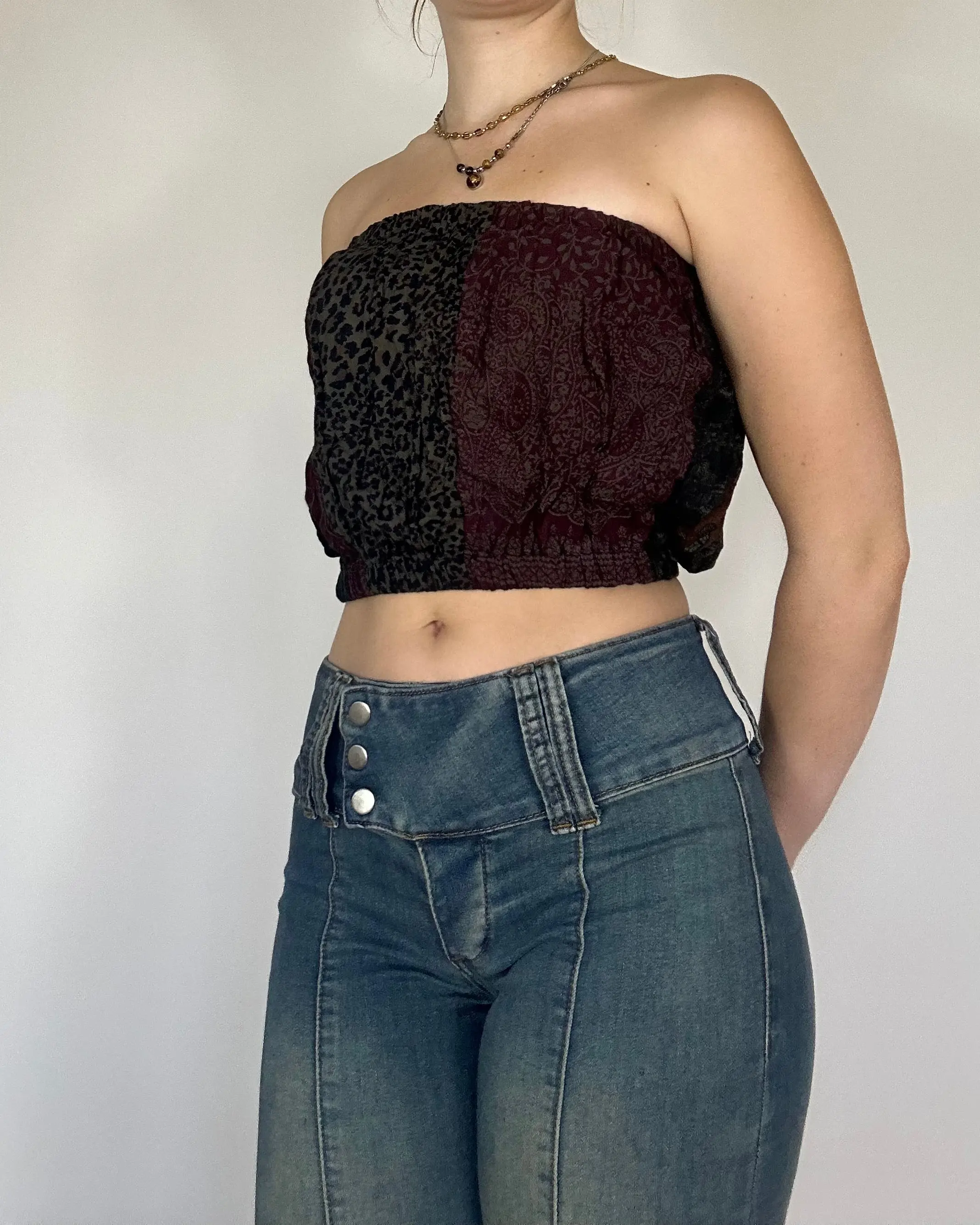 Olive Top - Flowy Casual Top with Patchwork Design, Tubular Fit, Comfortable Fit, Available in Multiple Colors