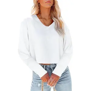 Tankaneo Womens V Neck Cropped T Shirts Casual Summer Crop Tops Half Sleeve Solid Color Crop Baisc Tees