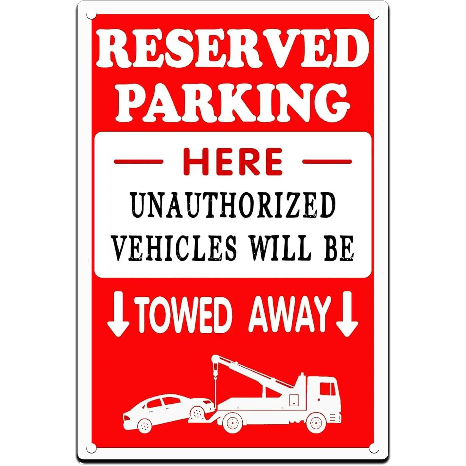 Retro 8 x 12 inches (20 x 30 cm) Reserved Parking Warning Metal Tin Wall Plaque - Home Supplies, Easy Install with Mount Screws, Outdoor/Indoor Display, Fade-Resistant, Waterproof, Home Decor (Unauthorized Vehicles Towed)