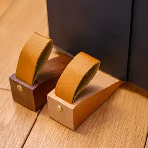 2-Piece Wooden Door Stopper Set, Creative Anti-Fall Bedroom Door Wedge, Adjustable Top Wood Collision Bar, Non-Slip Bottom Pad