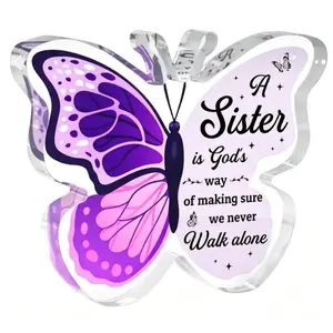 Summervibes Timeless & Magical A Sister is God's Way Butterfly Plaque – Gifts for Sister from Brother or Sister – Engraved Acrylic Memorial Keepsake – Perfect for Birthdays Gift, Mother’s Day Gift,Memorial Day Gift, or Just Because (3.9" x 3.3")