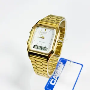 Casio AQ-230GA-9DS Vintage Digital Watch Unisex Gold-Tone Stainless Steel Band Clear Digital Display Classic Timepiece