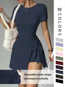 Women's Fashion Outdoor Sports Dress, Ideal for Yoga, Running, Pilates & Daily Wear. Features: Stretchy, Sexy, Comfortable, Casual, Short Sleeve, Open Back, Tummy Control, Butt Lifting, Shaping, Tight Fit, Waist Slimming, Young & Vibrant. Perfect as a Ten